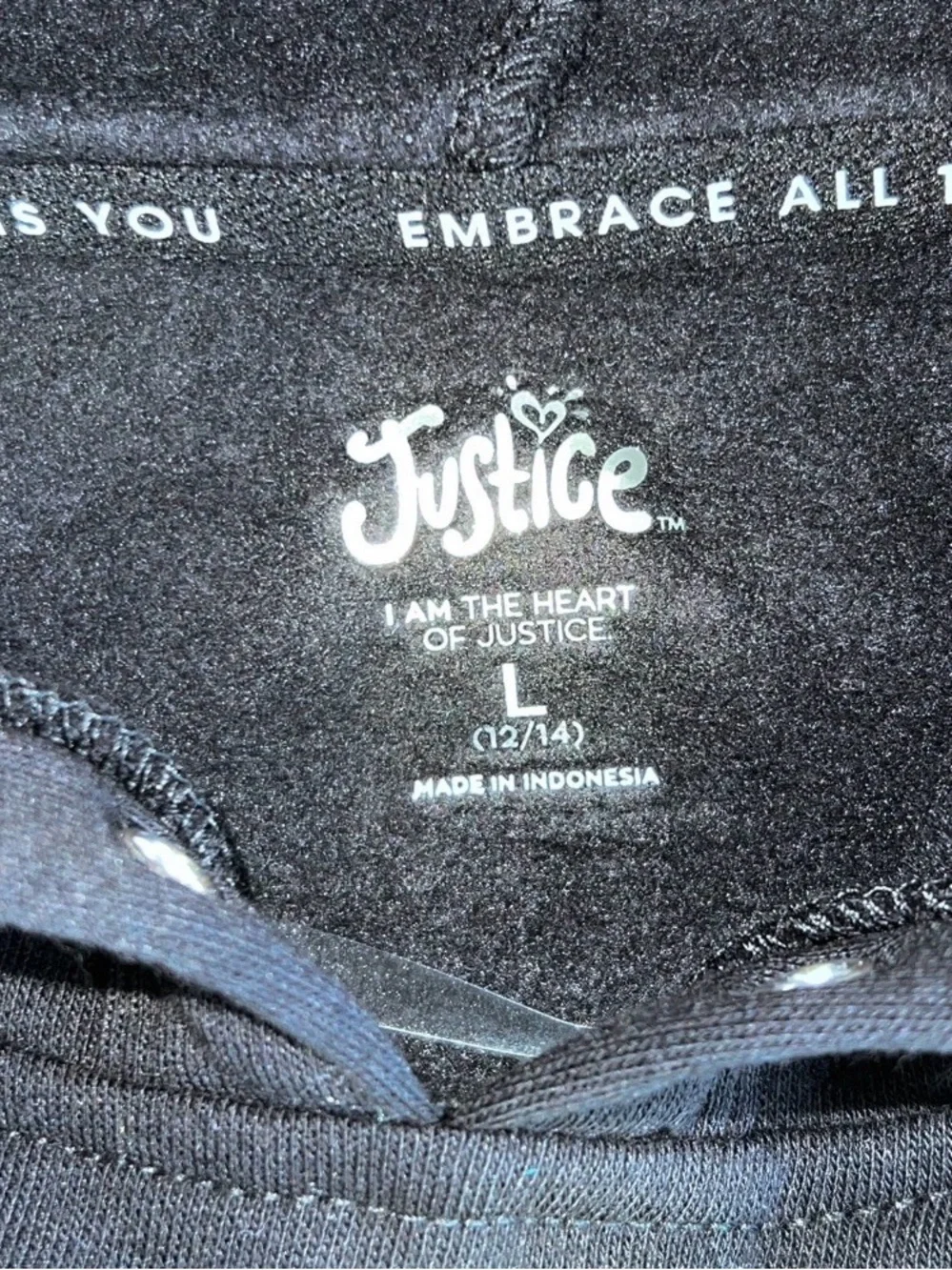 Justice Sport Girls Pullover Fleece Black Hoodie Glitter Logo Size L (12/14) NWT